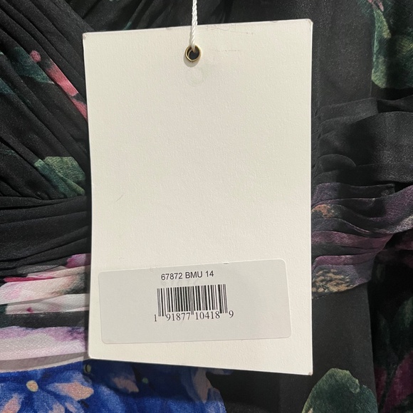 Mac Duggal Black Floral Print Chiffon Long Sleeve Maxi Dress - Picture 8 of 9